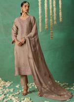 Pure Organza Light Brown Ceremonial Wear Embroidery Work Straight Suit